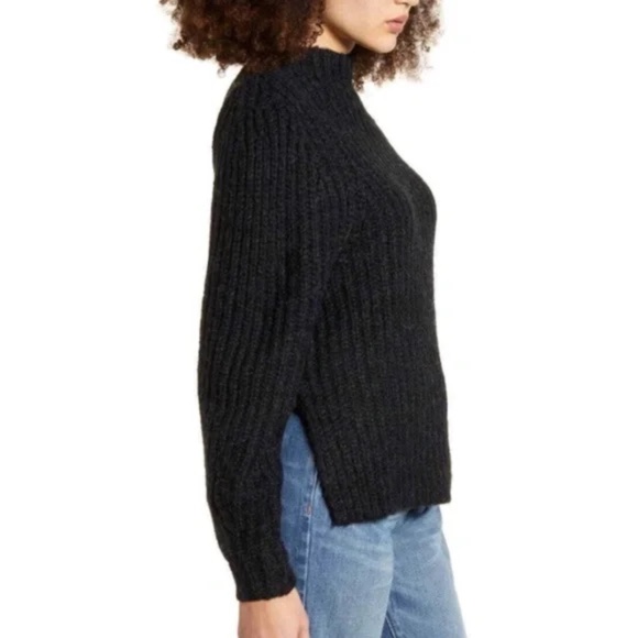 New Leith Chunky Knit Mock Neck Side Slit Sweater Black Multi Size XXS - Picture 2 of 16